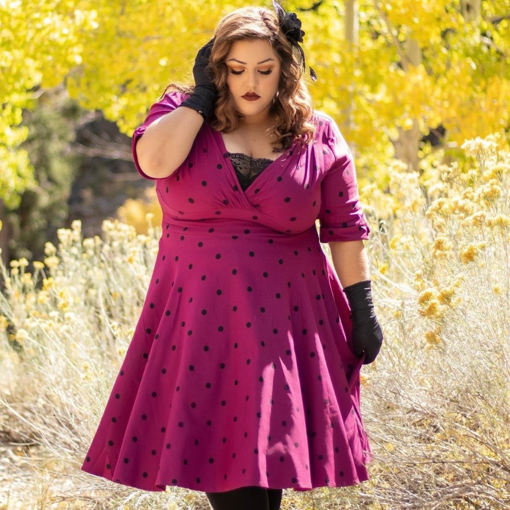 UNIQUE VINTAGE 50s Delores Dot Swing Dress Plus Size